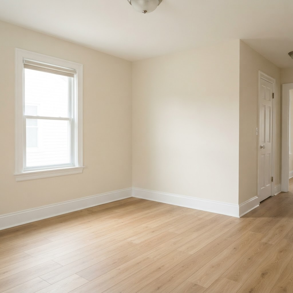Freshly restored, dry, and repaired residential room after water damage